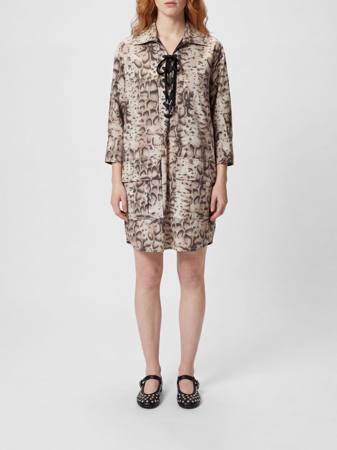 Pinko Cotton Chemisier Dress with Snake Print · 40