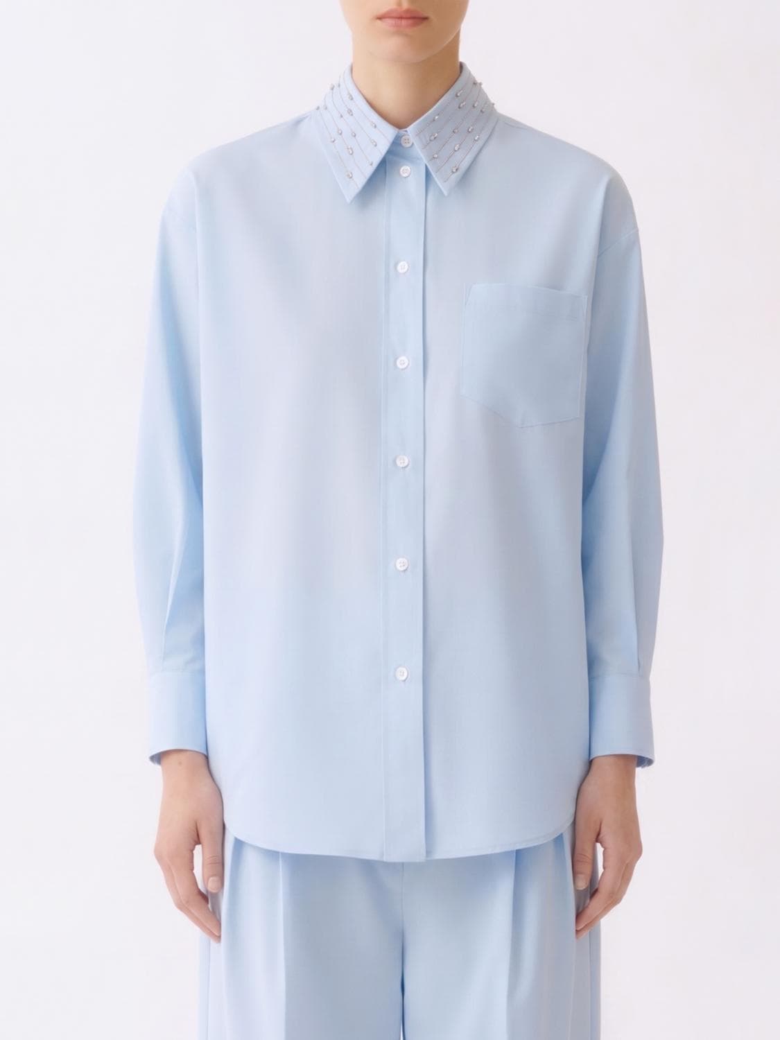 Fabiana Filippi Cotton Shirt with Jewelled Collar and Embroidered Details · 40