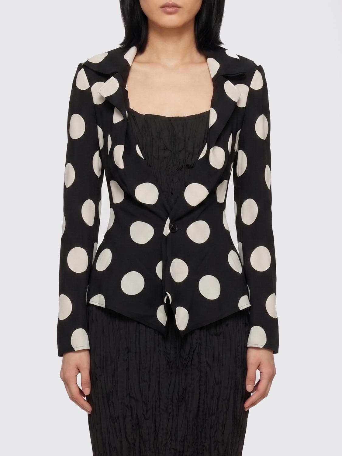 Junya Watanabe Slim Fit Polka Dot Single-Breasted Asymmetrical Blazer · L