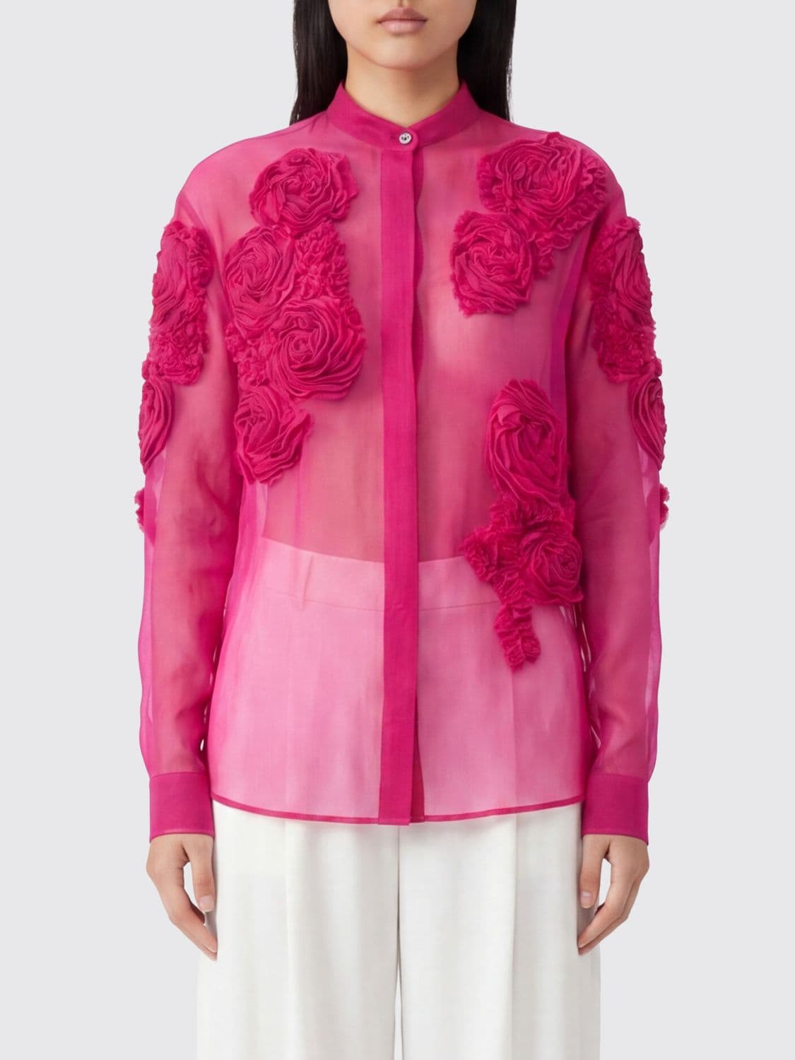 Dries Van Noten Viscose Shirt with Floral Appliqué and French Collar