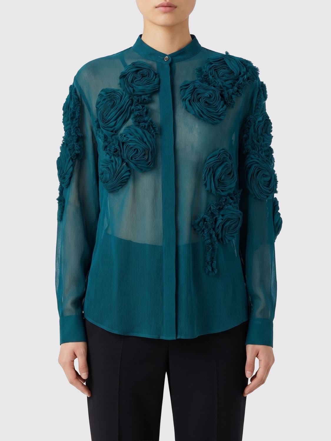 Dries Van Noten Viscose Shirt with Floral Appliqué and French Collar