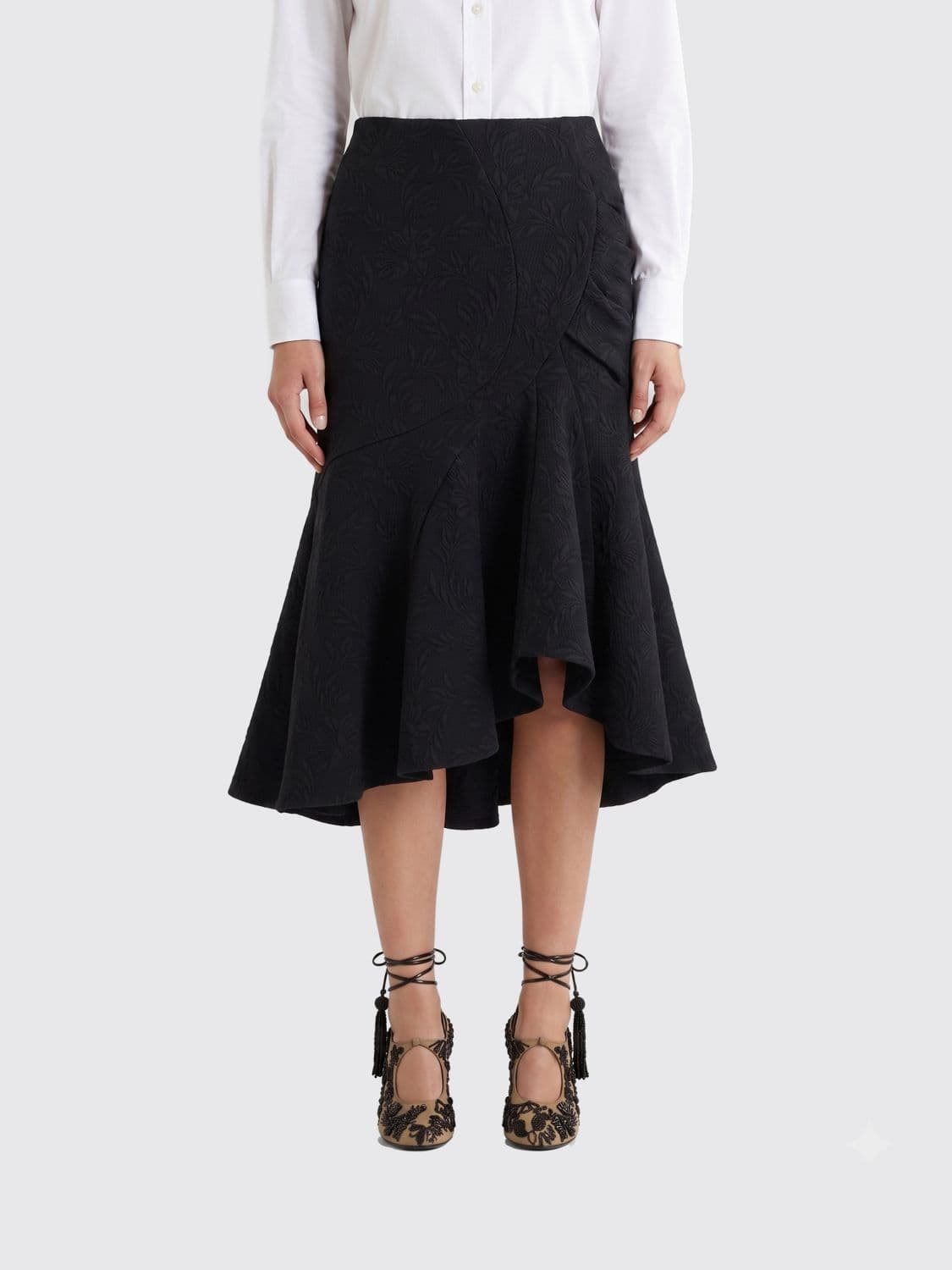 Dries Van Noten Jacquard Cotton-Blend Tulip Midi Skirt with Ruffles