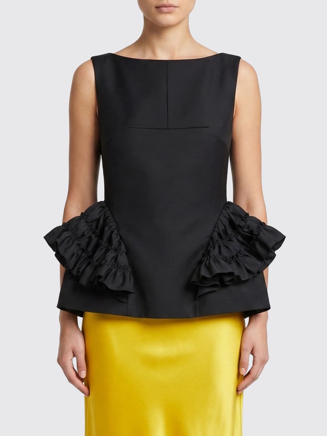 Dries Van Noten Wool and Silk Evening Bustier Top with Ruffles