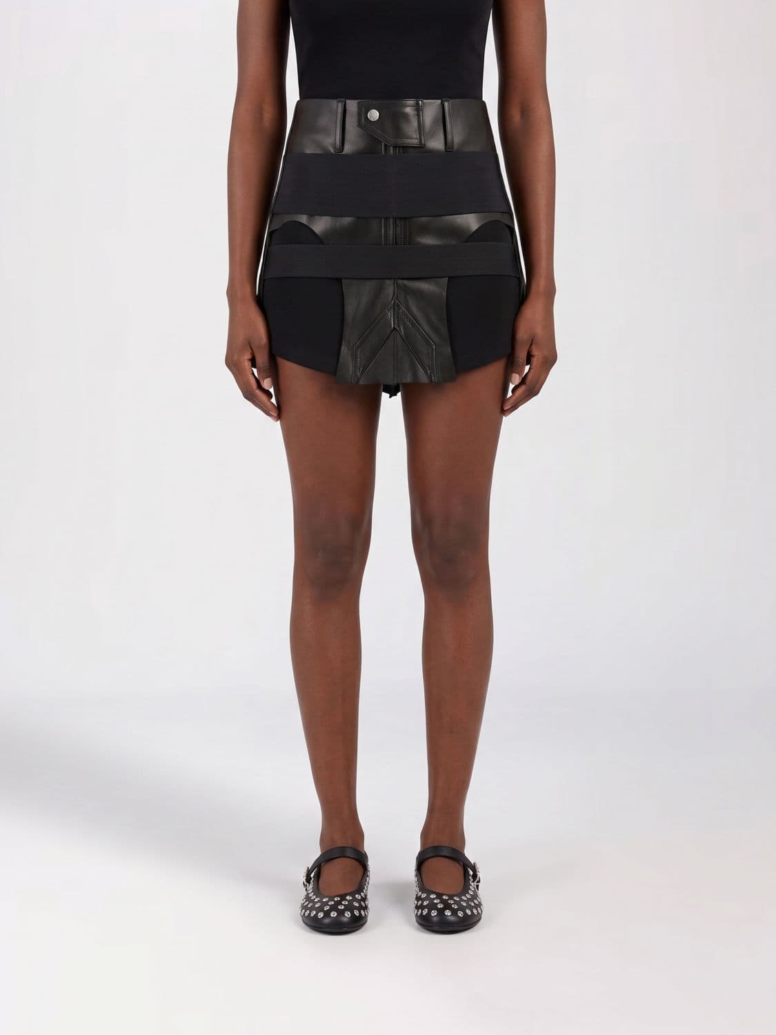 Rick Owens High-Waisted V-Hem Leather Mini Pencil Skirt