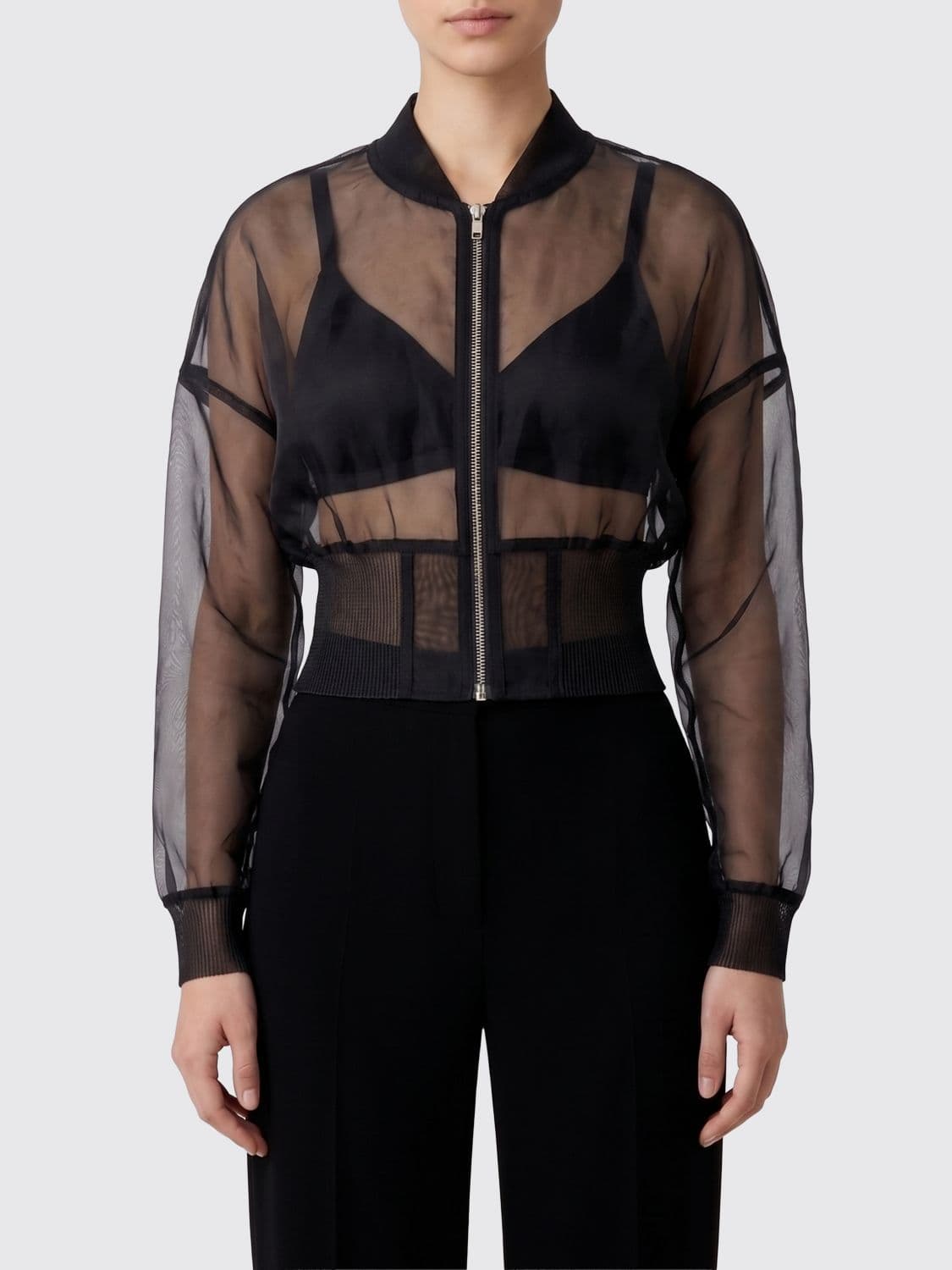 Rick Owens Cropped Sheer Nylon Bomber Jacket with Zip Closure · 42