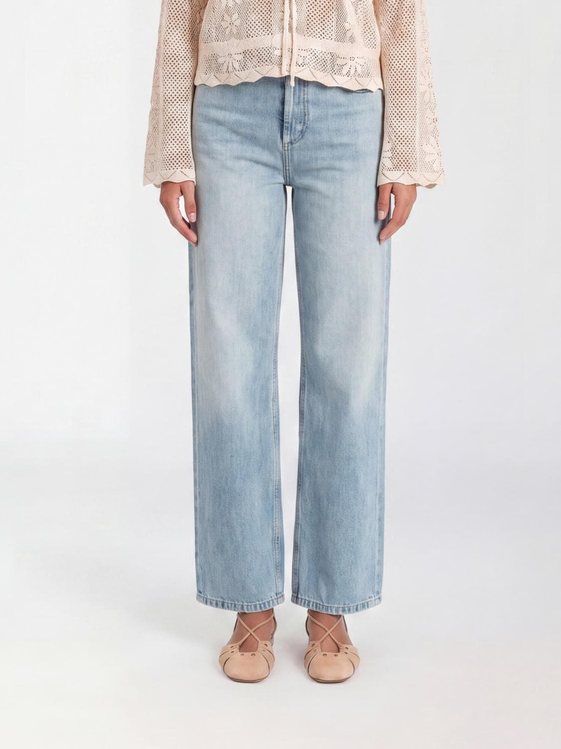 Twinset Mid-Rise Wide Leg Jeans in Cotton Denim