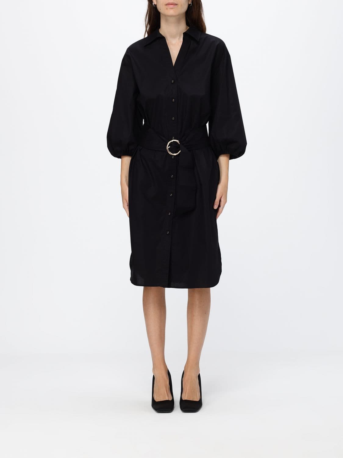 Twinset Cotton Midi Shirtdress with Puff Sleeves
