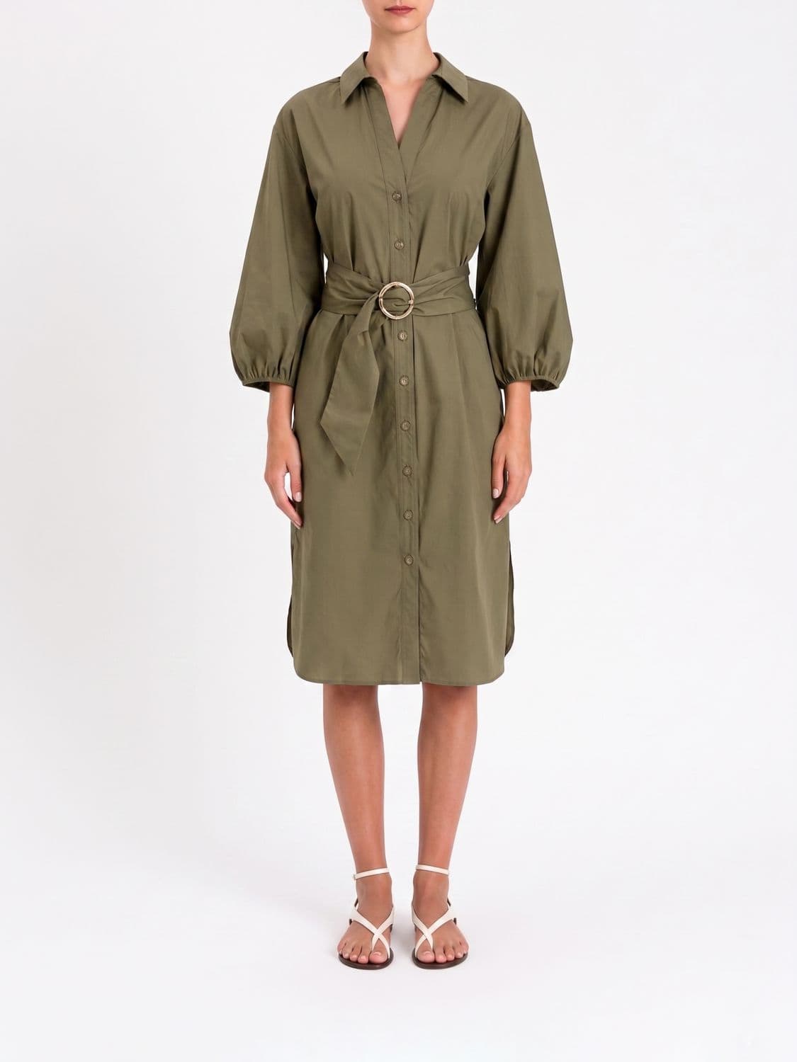 Twinset Cotton Midi Shirtdress with Puff Sleeves