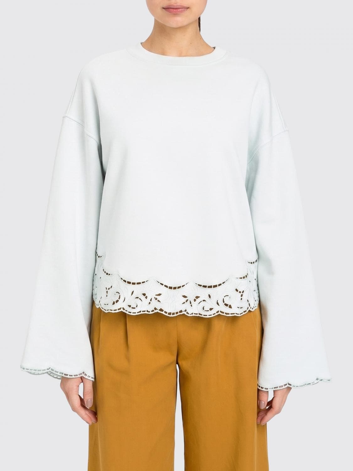 Twinset Oversized Cotton Sweatshirt with Lace Inserts and Dropped Shoulders