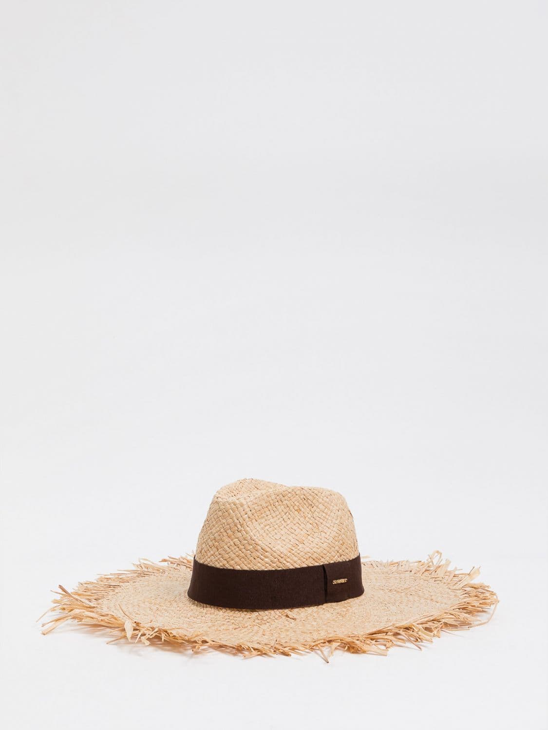 Twinset Wide Brim Woven Raffia Hat with a Frayed Edge and Grosgrain Detail · OS
