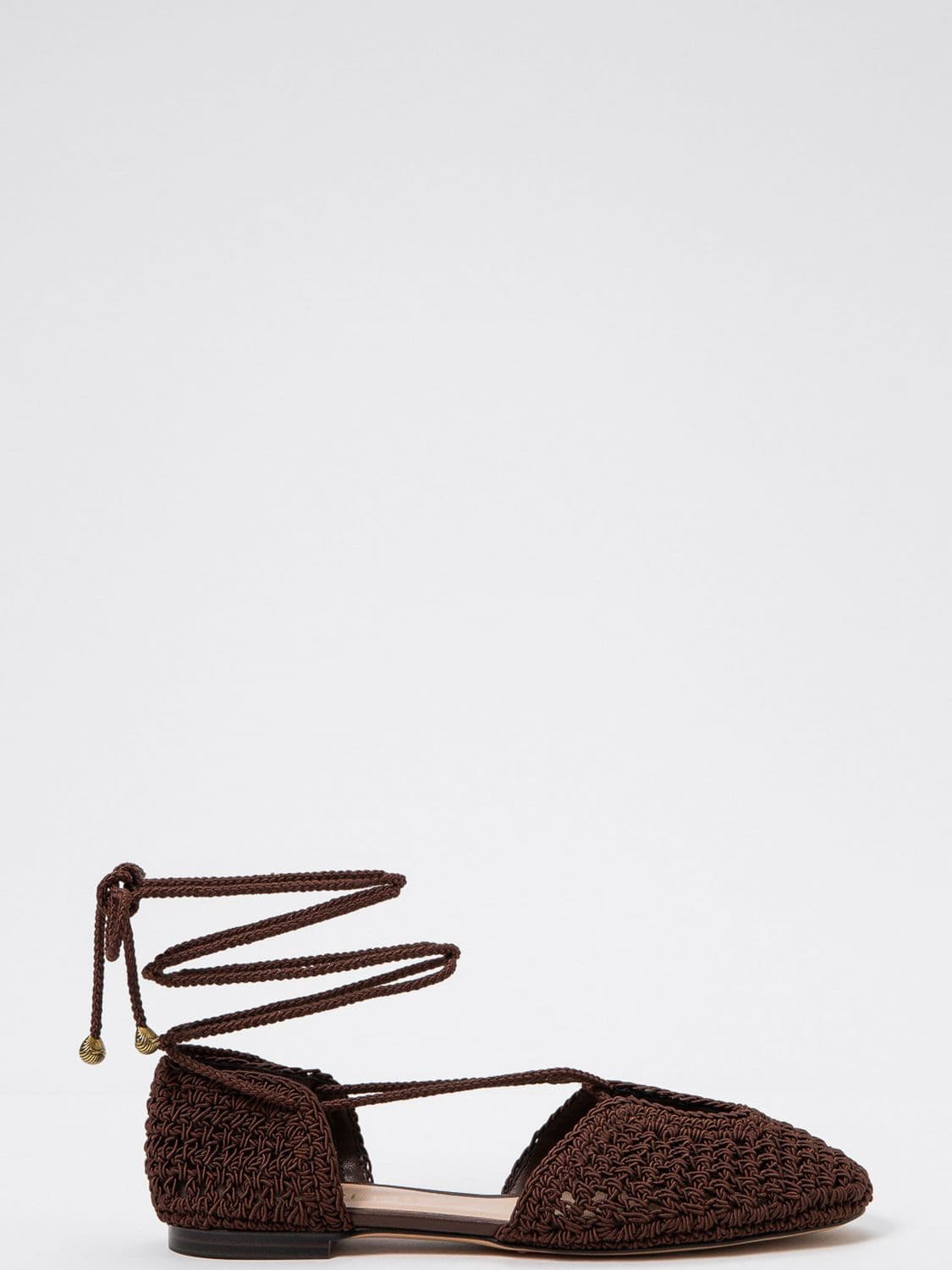 Twinset Crochet Polyester Ballet Flats with Ankle-Tie Ribbons