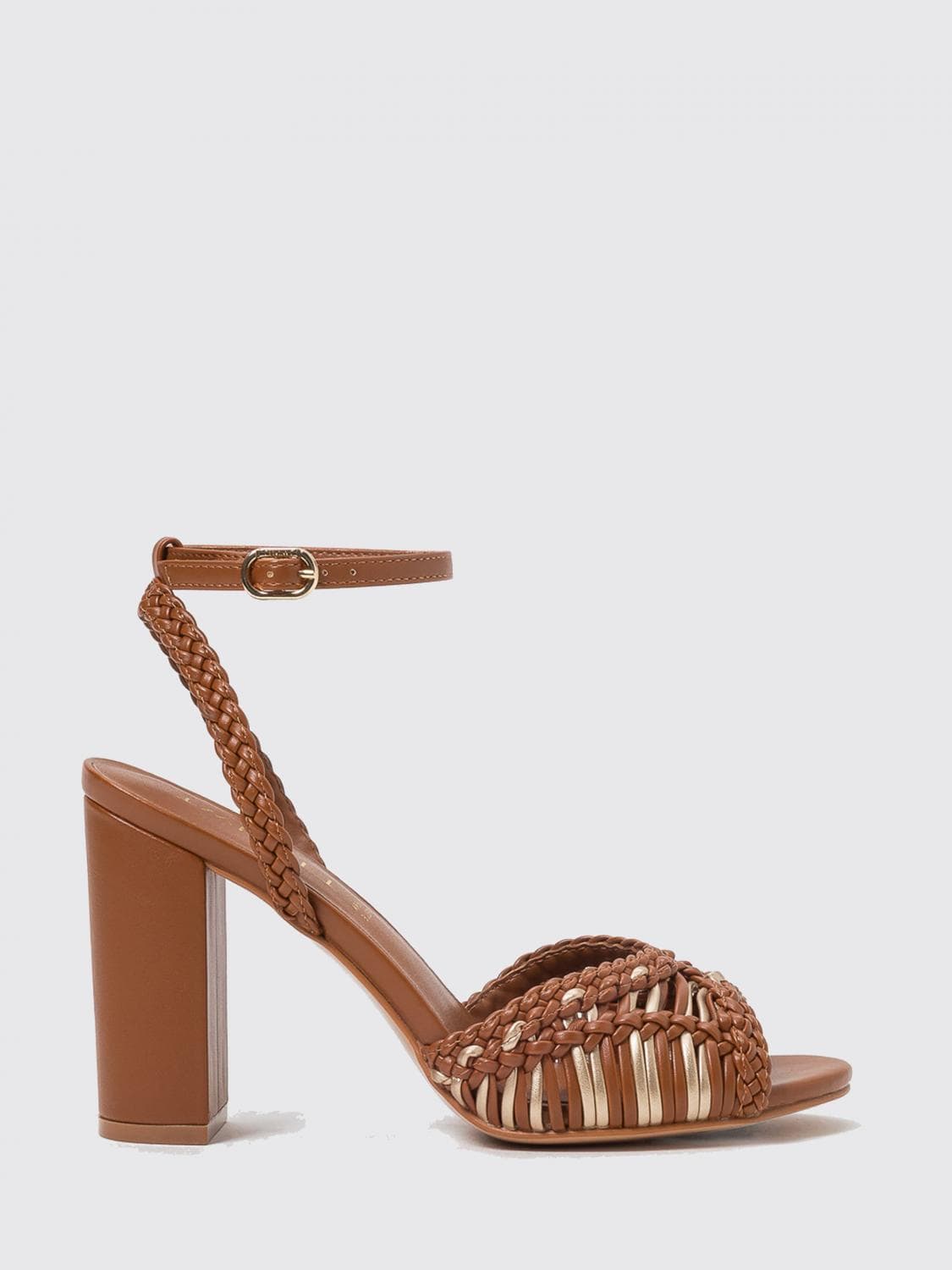 Twinset High-Heeled Sandals with Two-Tone Woven Design and Ankle Strap