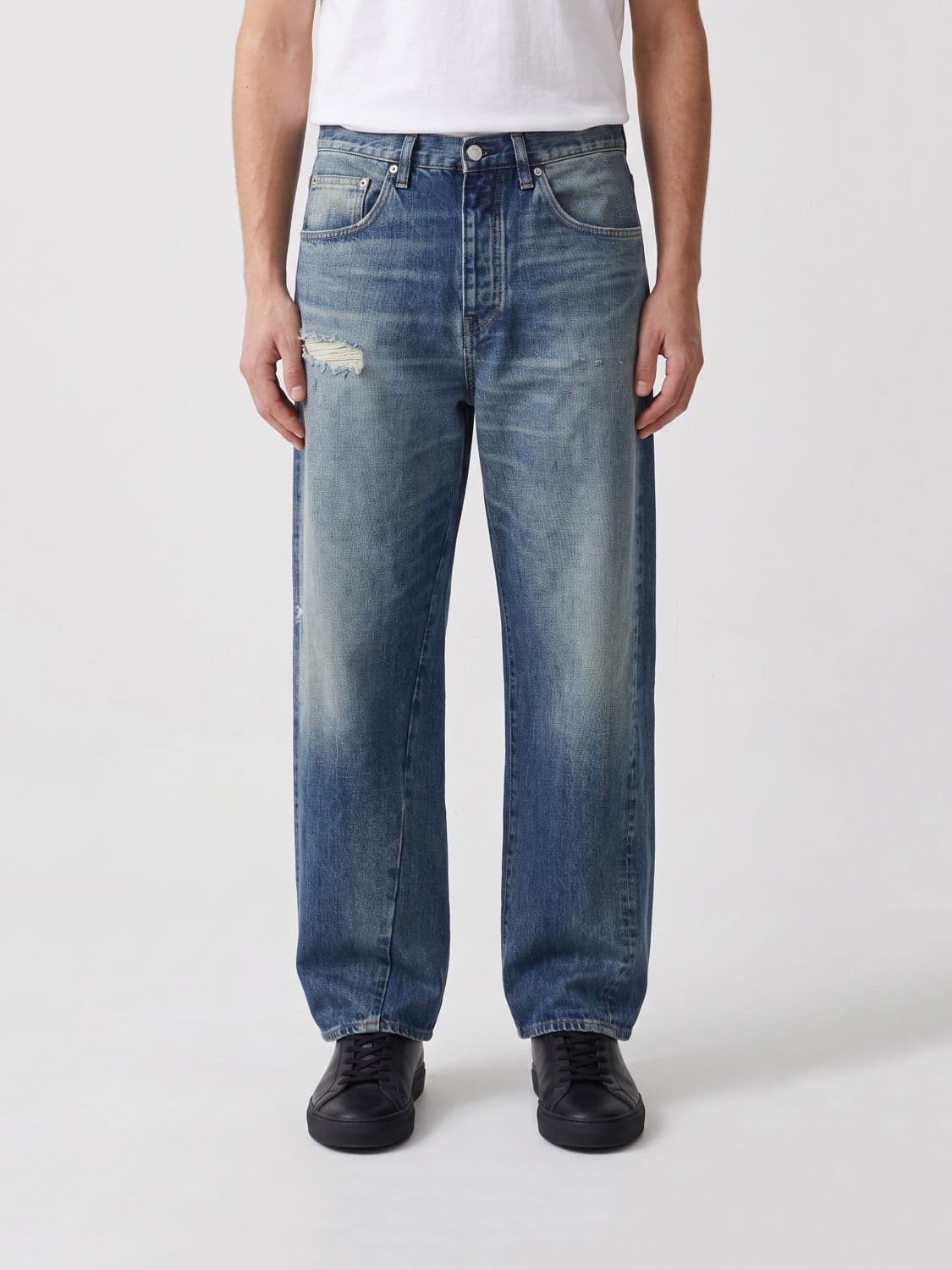 Sunflower Five-Pocket Distressed Denim Wide-Leg Jeans