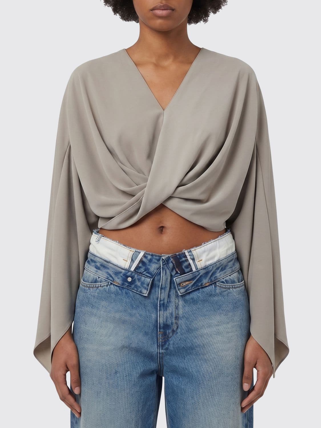 Mm6 Maison Margiela Draped Cropped V-Neck Top in Polyester · 40