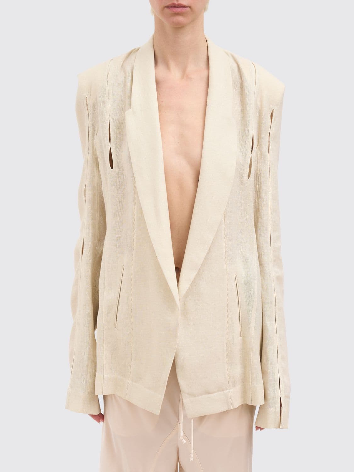 Yehuafan Yehuanfan Cut-Out Cropped Cashmere Blazer with Shawl Collar