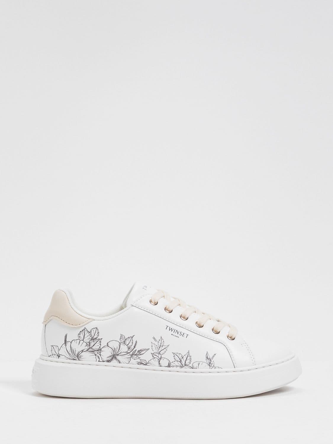 Twinset Leather Sneakers with Floral Print