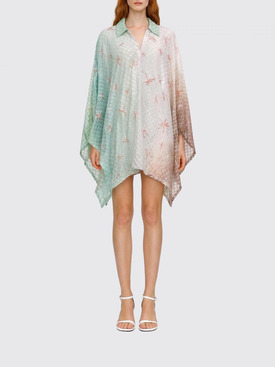 Missoni Embroidered V-Neck Viscose Mini Caftan with Asymmetrical Hem