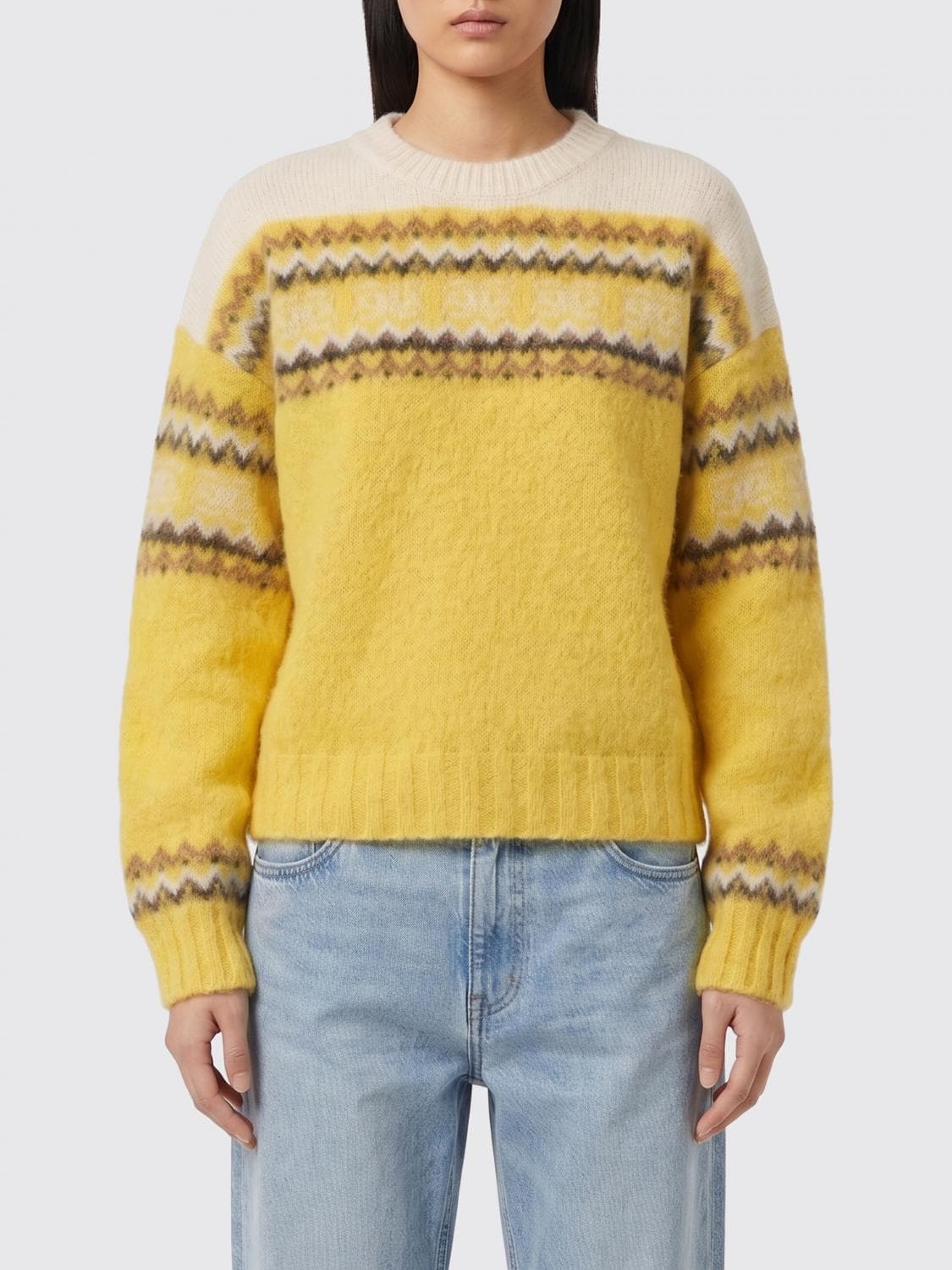 Ganni Jacquard Wool Crewneck Jumper with Abstract Pattern