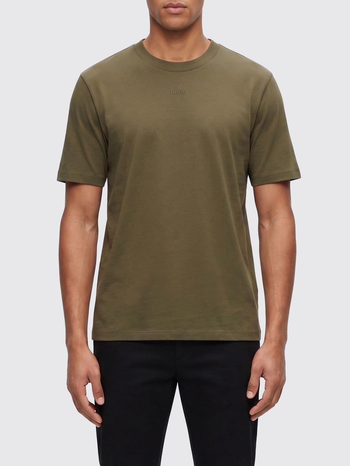 Hugo Slim Fit Cotton T-shirt with Tone-on-Tone Crewneck Logo