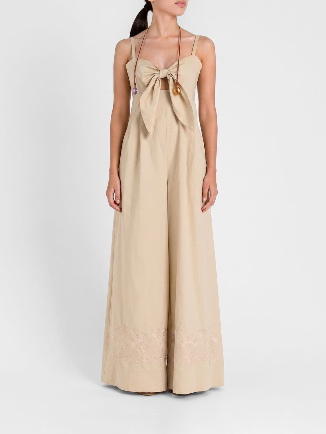 Actitude Twinset Cotton Jumpsuit with Embroidery and Bow