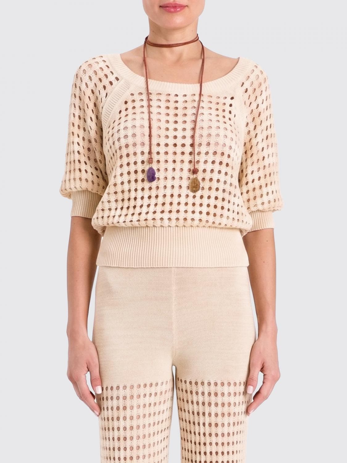 Actitude Twinset Perforated Cotton Knit Top