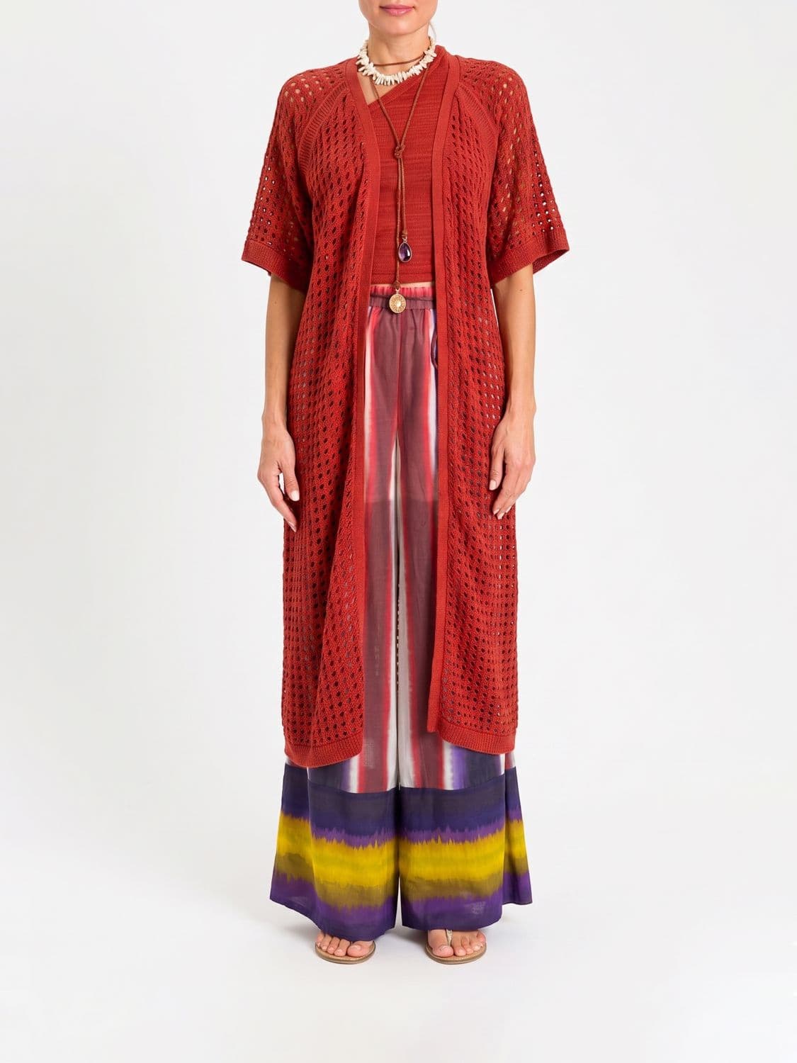Actitude Twinset Perforated Cotton Blend Long Cardigan