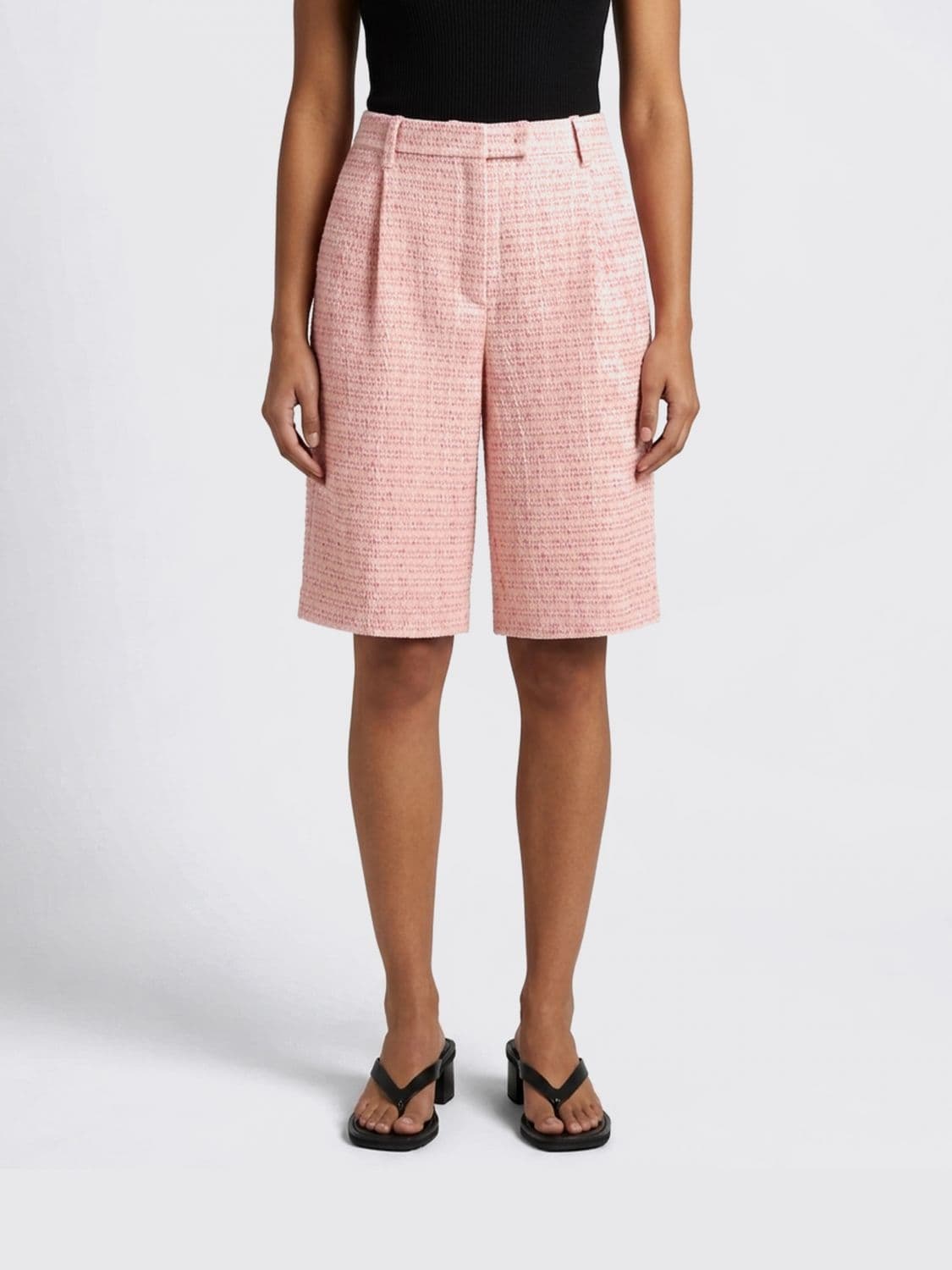 Tagliatore High-Waisted Tweed Tailored Bermuda Shorts with Belt Loops