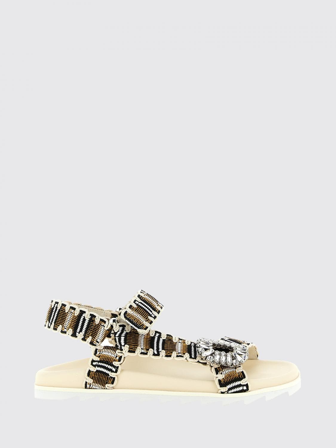 Roger Vivier Slidy Viv' Crochet Polyester Sandal with Jewel Buckle