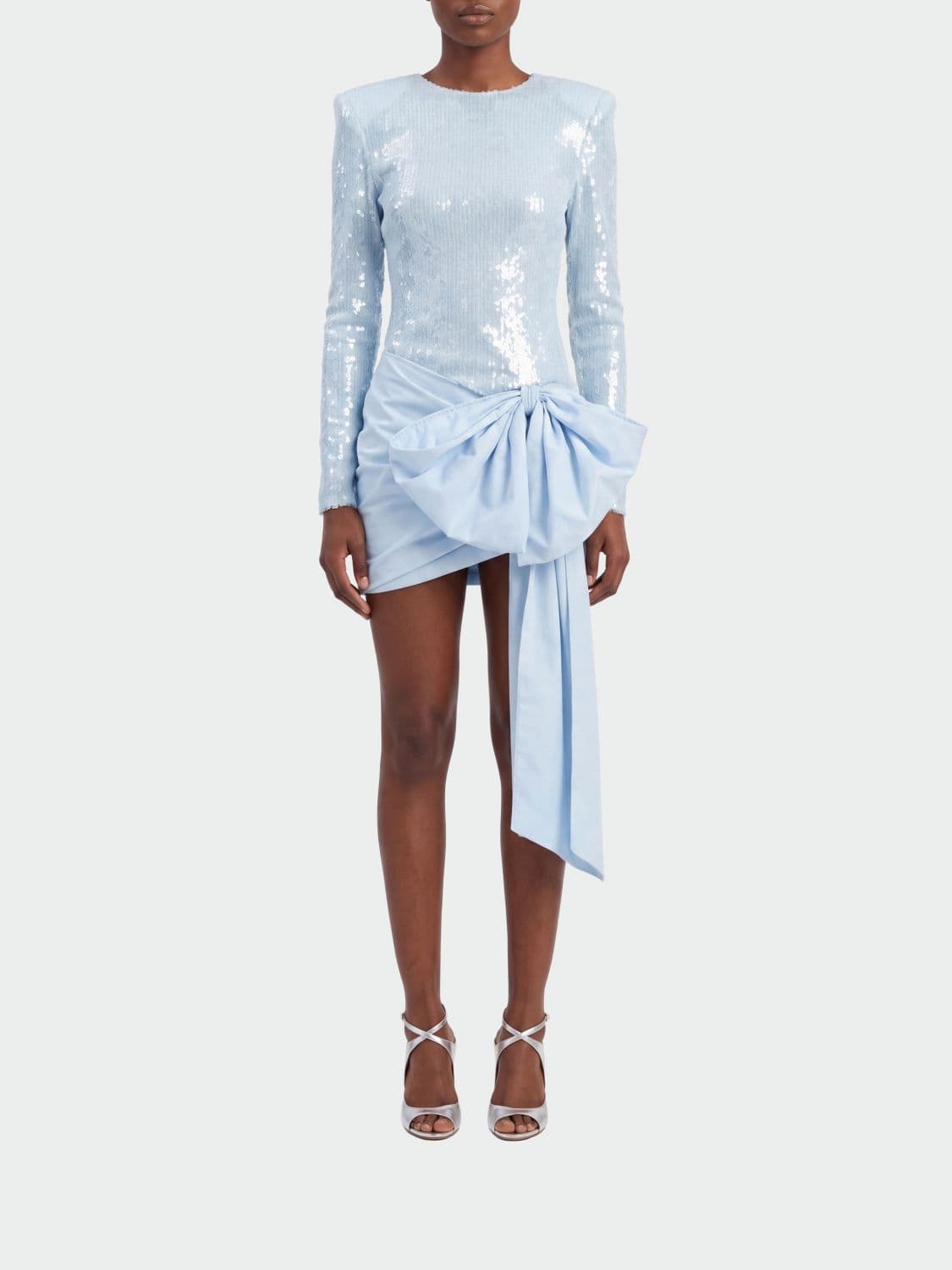 Rotate Asymmetric Sequin Mini Sheath Dress with Padded Shoulders