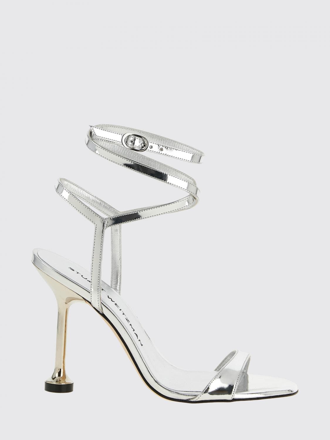 Stuart Weitzman Nudistini Patent Leather Sandals with High Heel and Ankle Strap