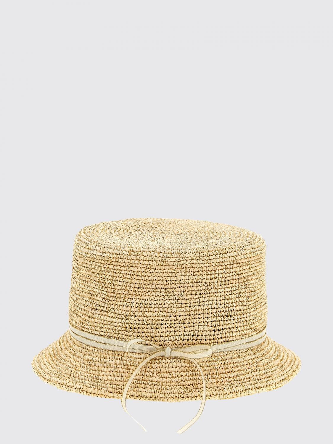 Maison Michel Lila Lurex Raffia Bucket Hat with Bow