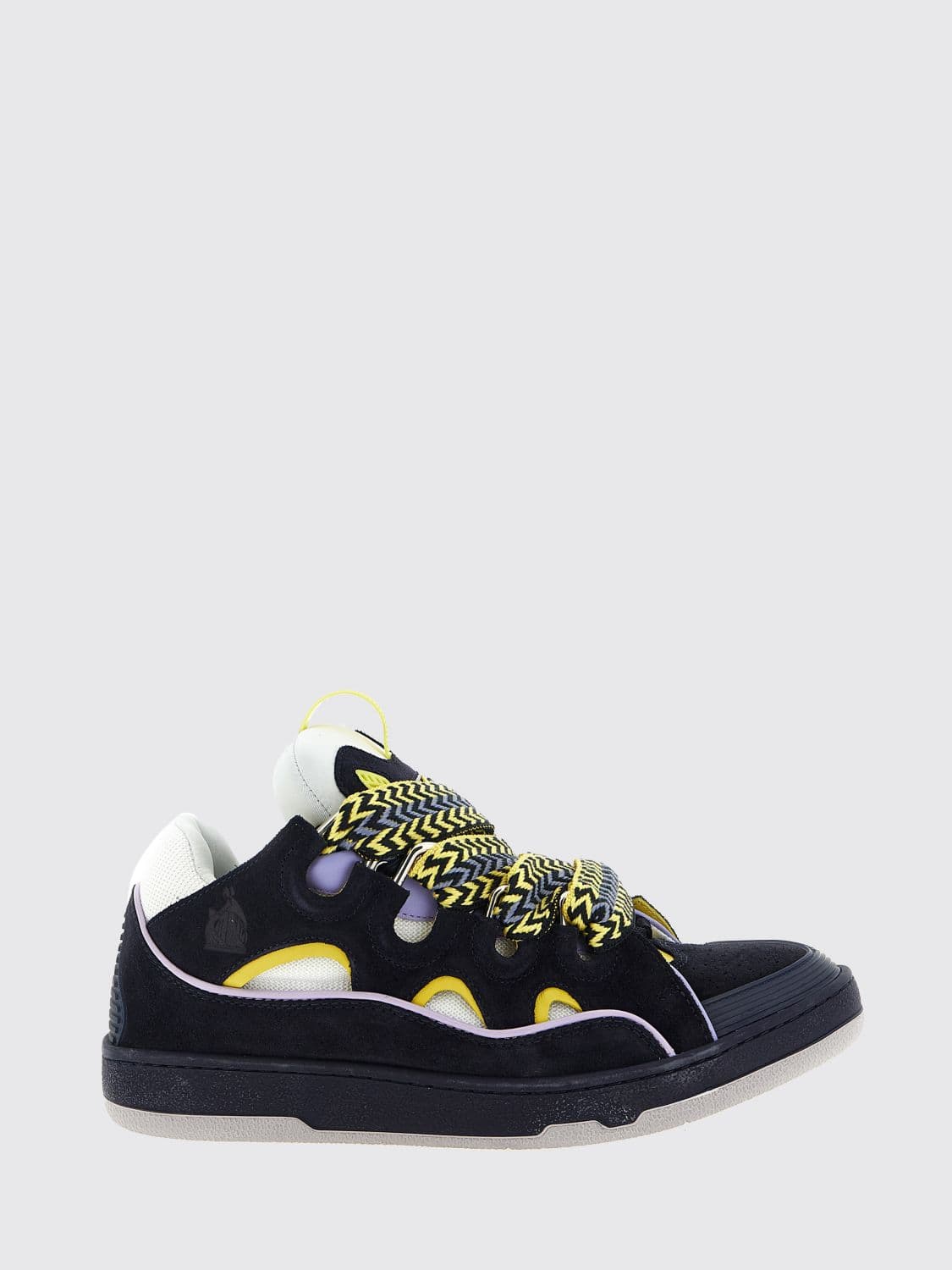 Lanvin Curb Leather and Mesh Trainers with Bicolour Design and Rubber Sole