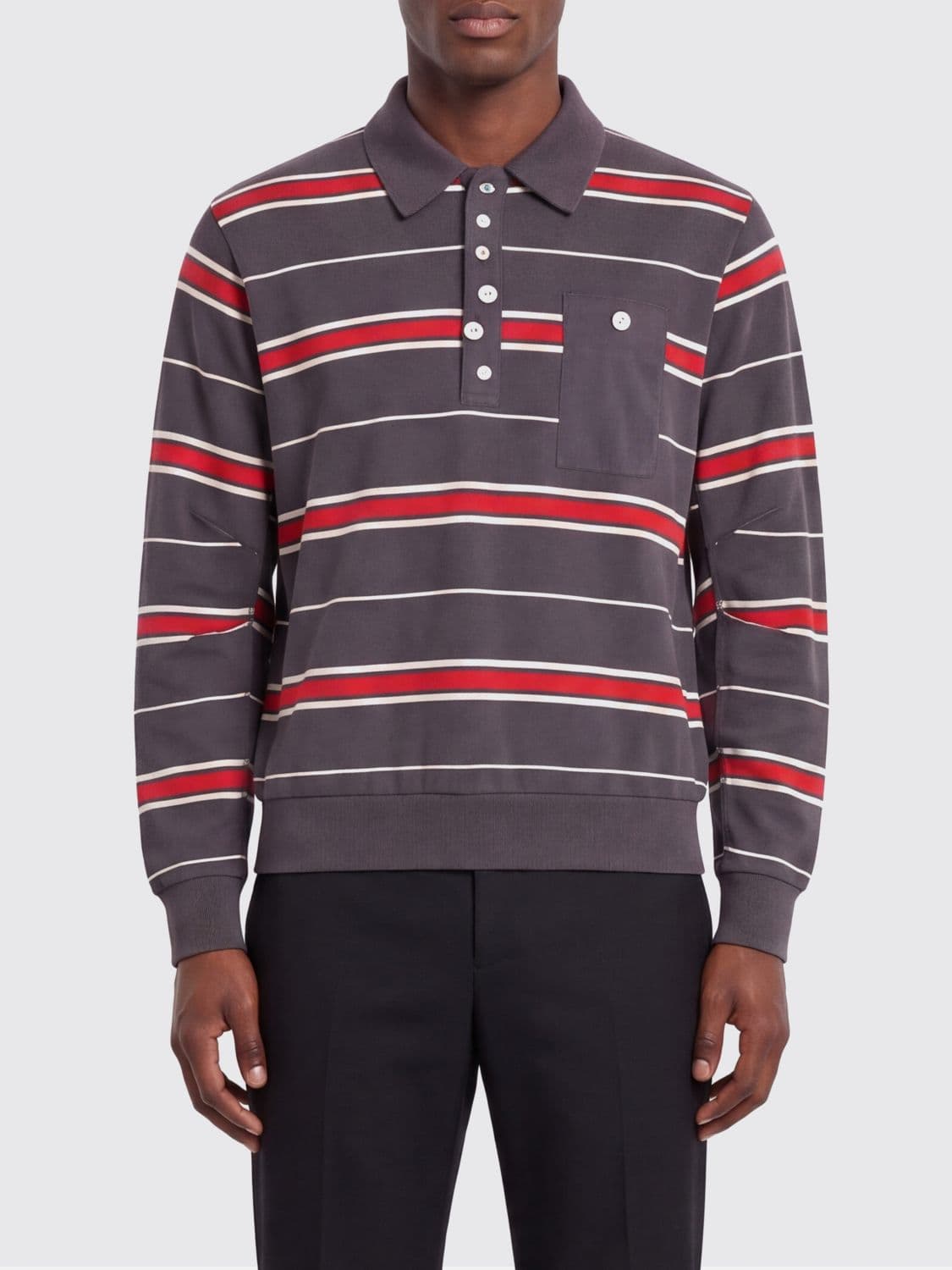 Undercover Striped Long-Sleeved Cotton Polo Shirt with Ribbed Collar