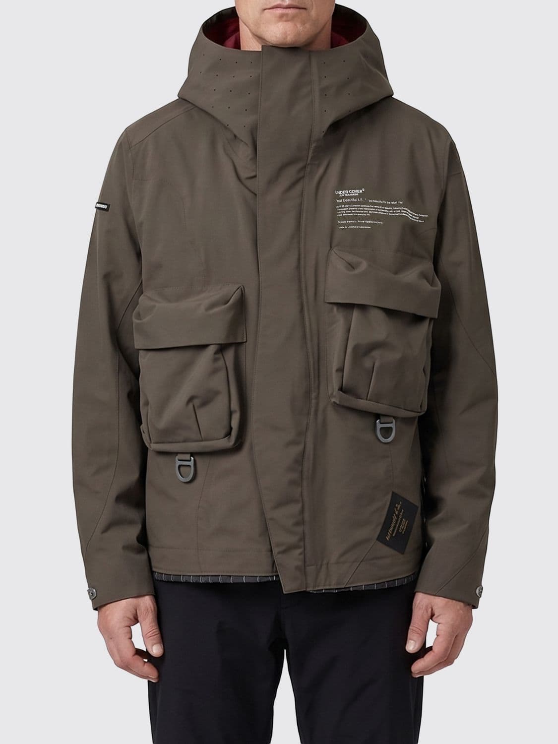 Undercover Relaxed Fit Short Nylon Parka with Hood and Patch Pockets
