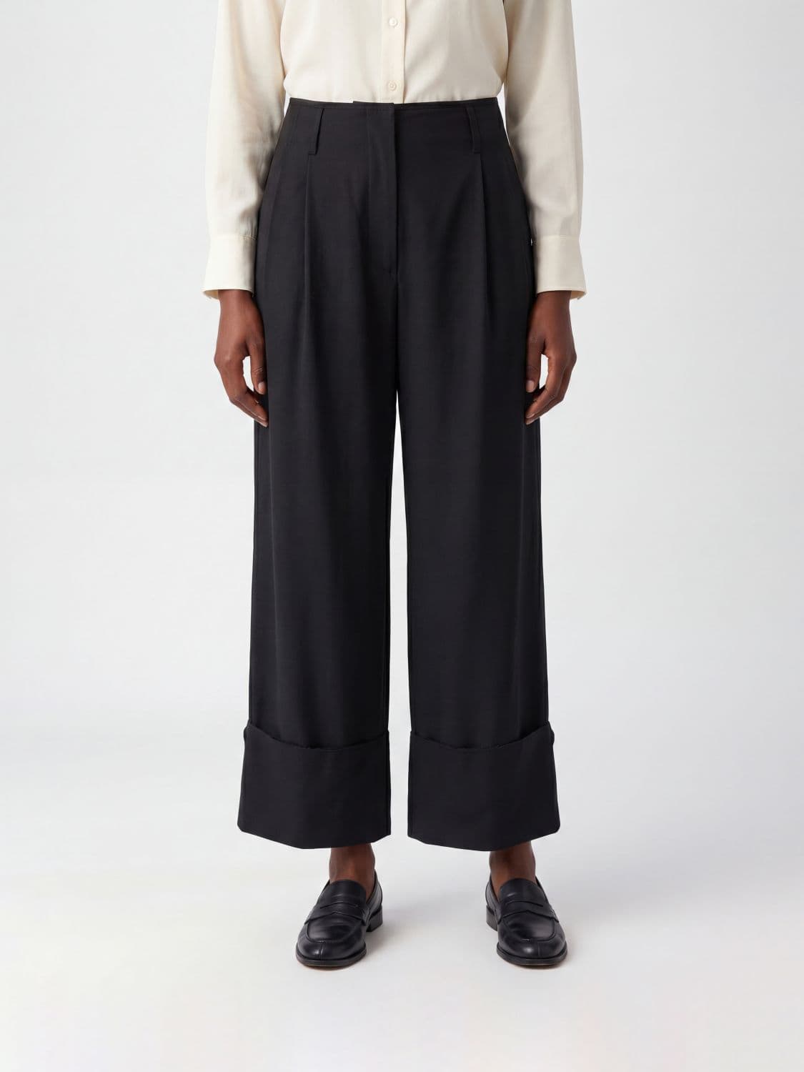 Darkpark High-Waist Wide-Leg Cropped Trousers in Viscose Blend with Cuffs