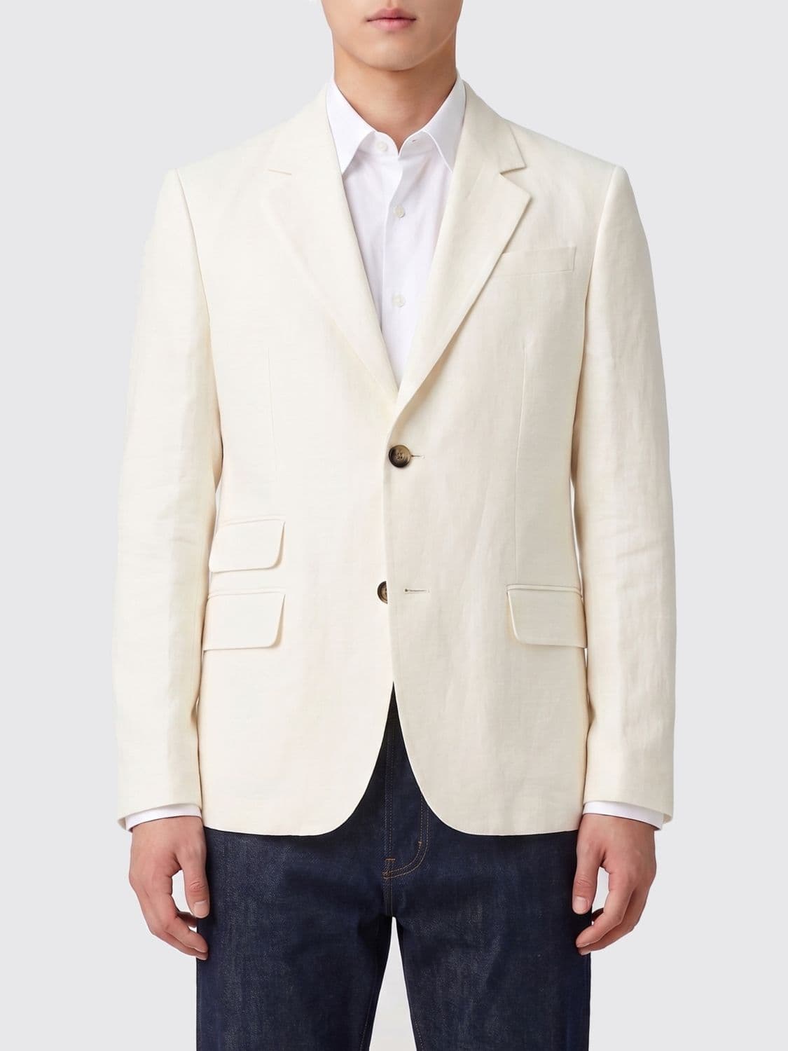 Ami Paris Single-Breasted Blazer in Linen and Viscose Blend with Classic Lapels