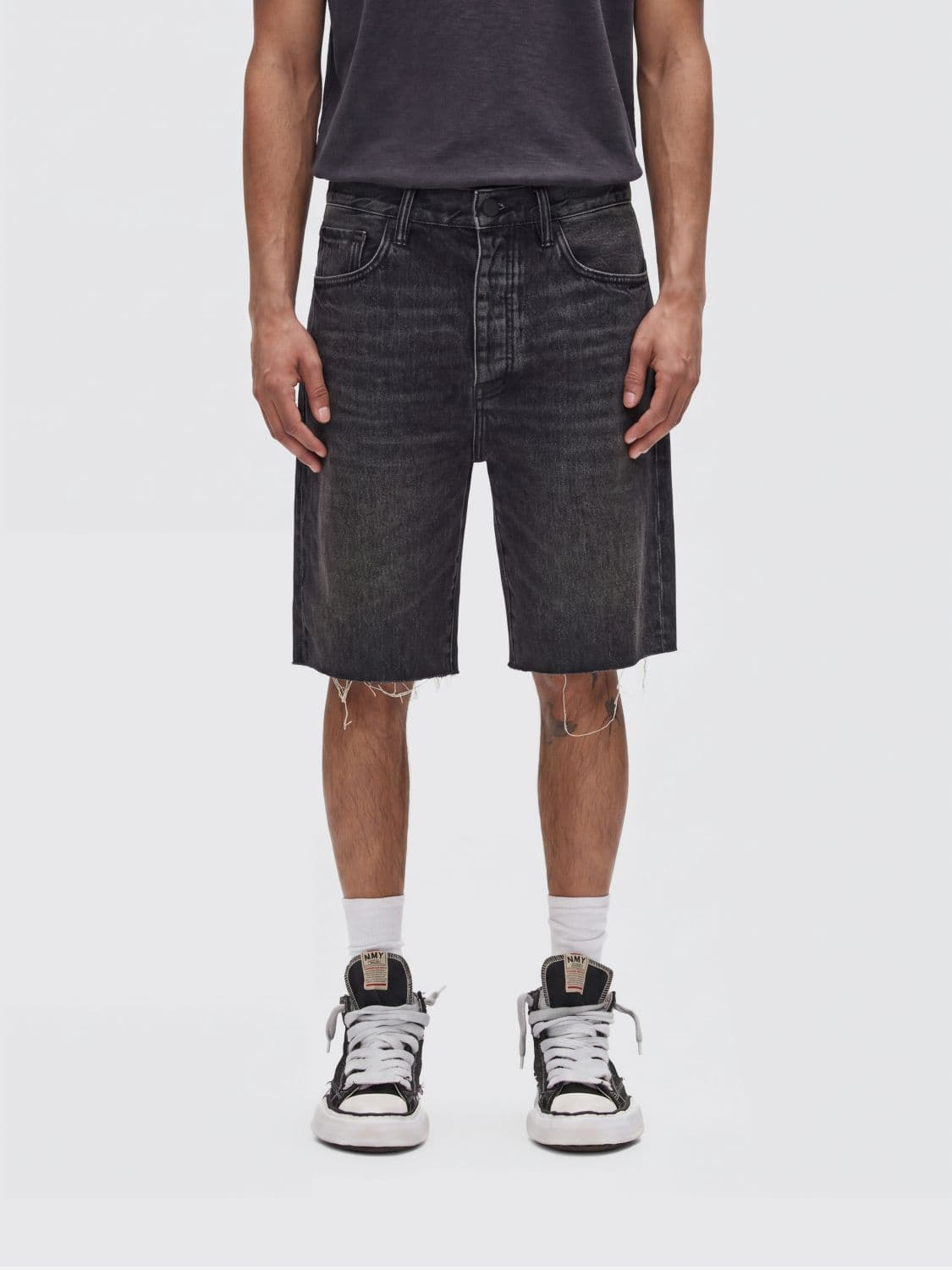 Purple 5-Pocket Knee-Length Cotton Denim Shorts · 32