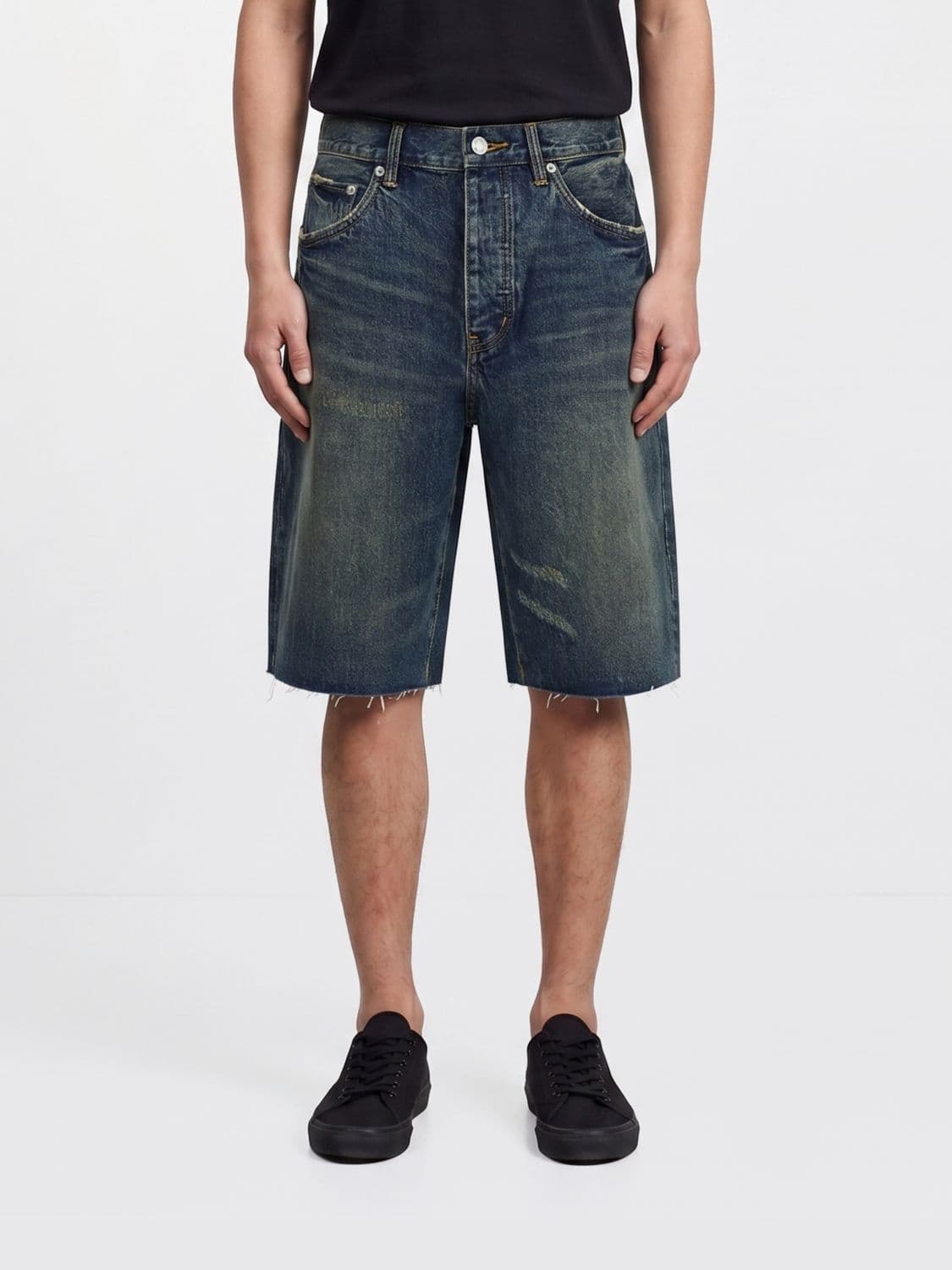 Purple 5-Pocket Knee-Length Cotton Denim Shorts