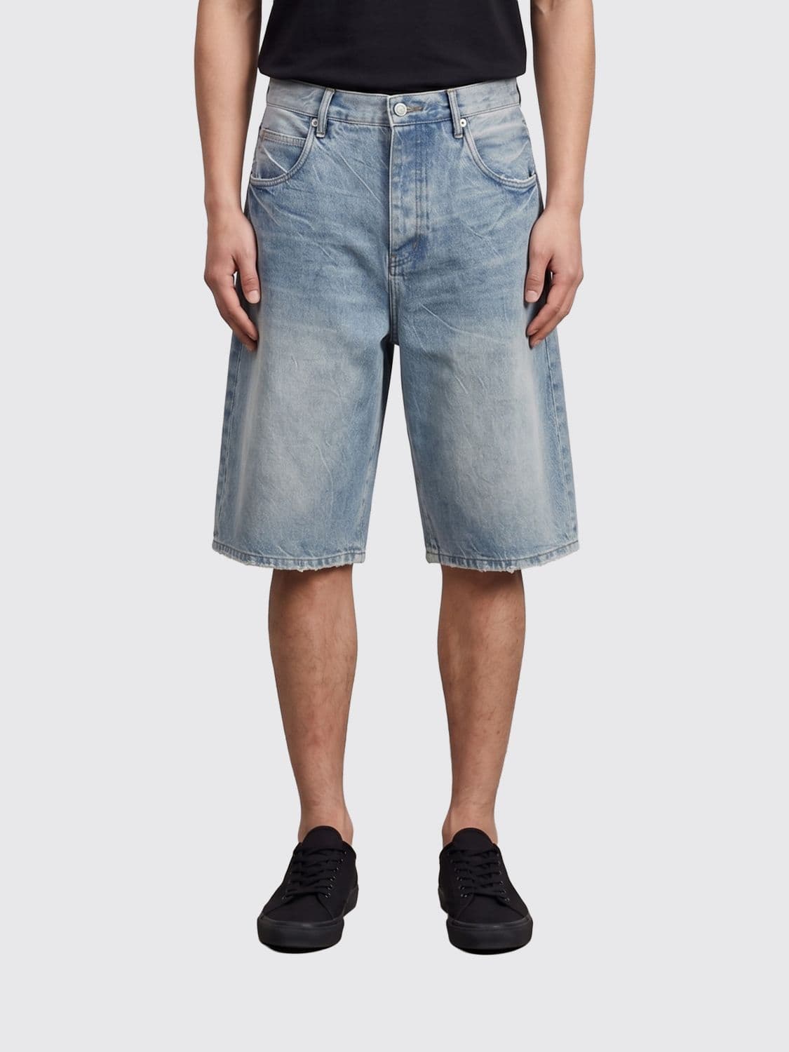 Purple 5-Pocket Knee-Length Cotton Denim Shorts