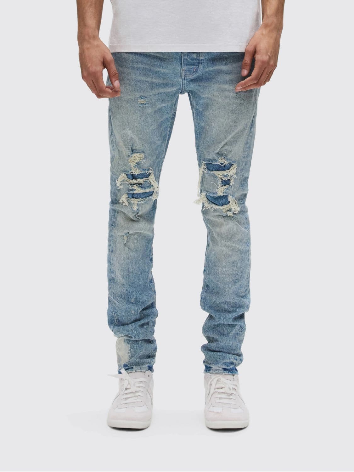 Purple Distressed Skinny Fit Mid-Rise Denim Jeans