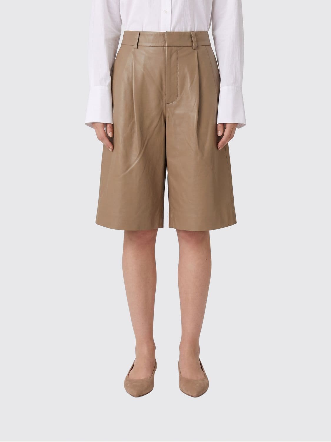 Yves Salomon High-Waisted Lambskin Leather Knee-Length Shorts