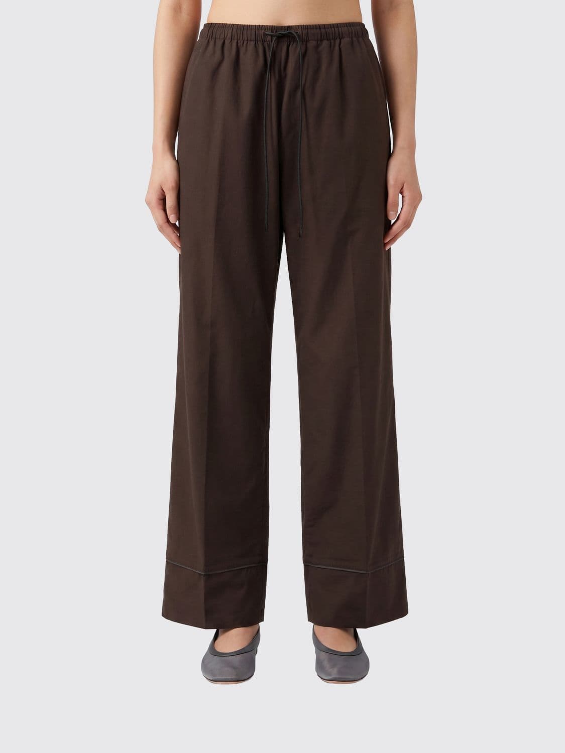 Yves Salomon Wide Leg Cotton Trousers with Elasticated Drawstring Waist