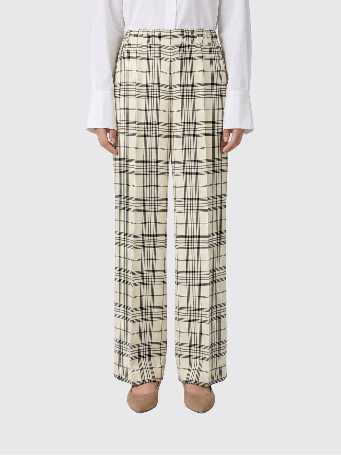 Jil Sander High-Waisted Check Print Wide-Leg Viscose Trousers