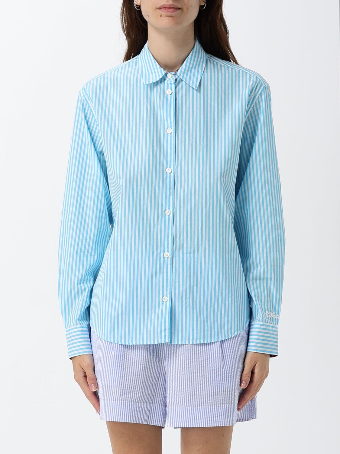 Mc2 Saint Barth Striped Cotton Long-Sleeve Shirt with a French Collar
