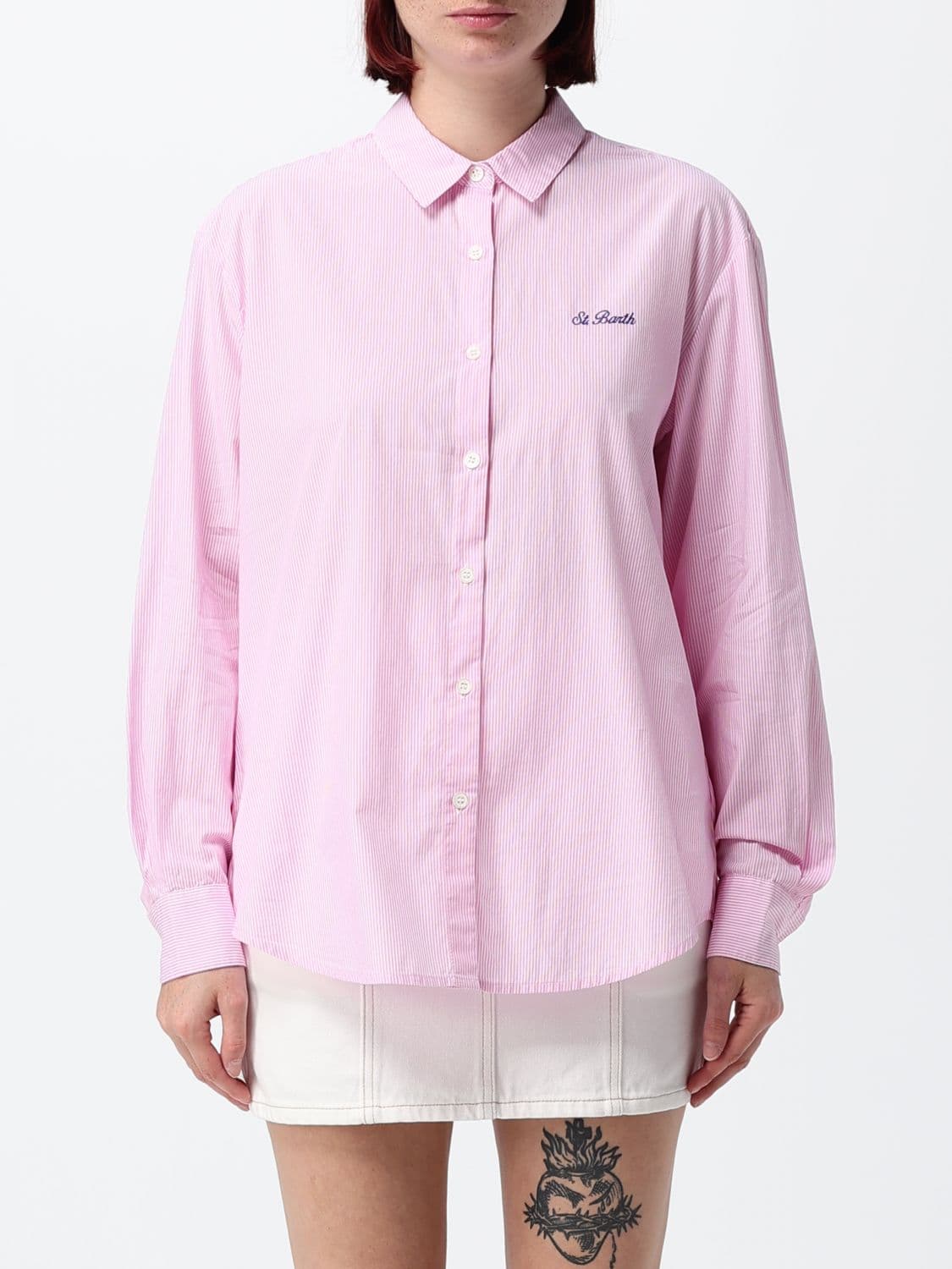 Mc2 Saint Barth Striped Cotton Relaxed Fit Shirt with a French Collar