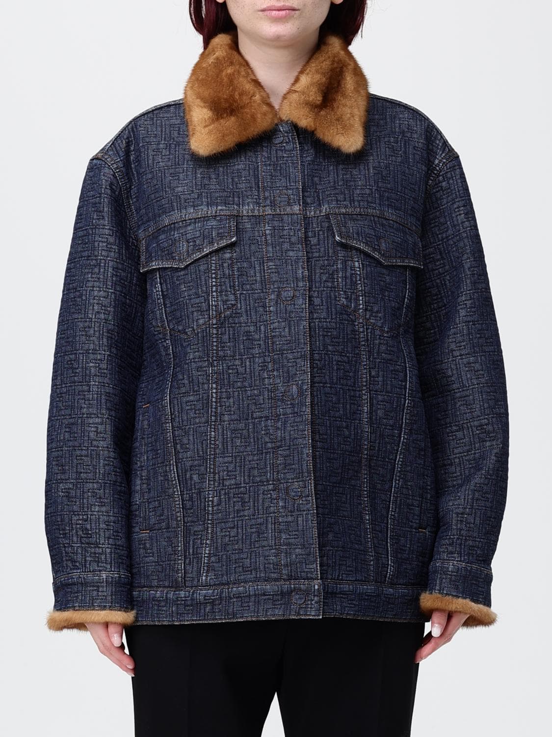 Fendi Denim Jacket with a Fur Collar and Cuffs in a Relaxed Fit