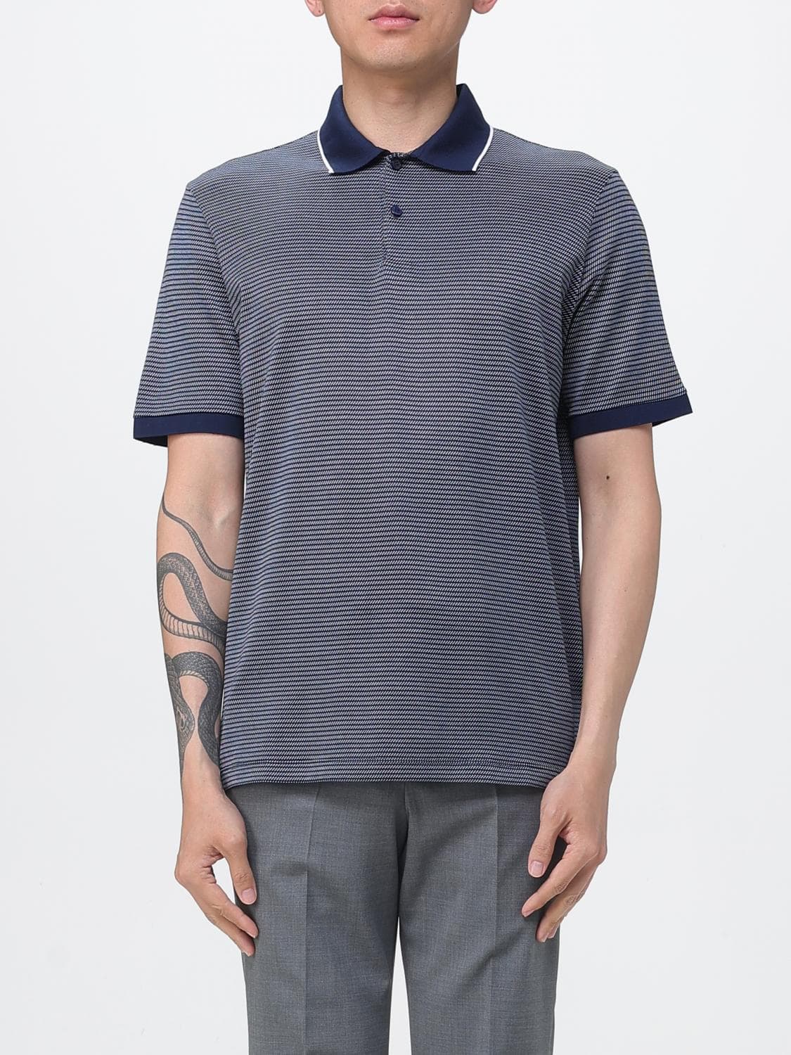 Paul & Shark Striped Short-Sleeve Cotton Polo Shirt with Contrast Tipping