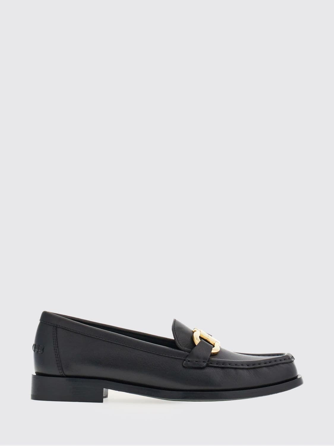 Ferragamo Gancini Smooth Calfskin Loafers with Metallic Logo and Round Toe