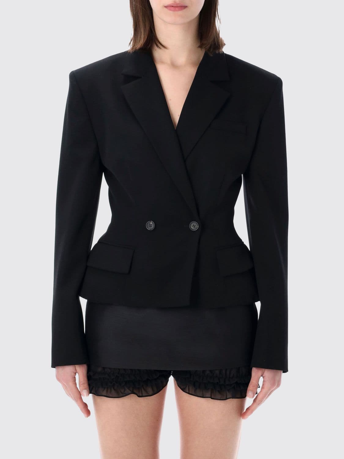 Magda Butrym Cropped Double-Breasted Wool Blazer with Silk Lining