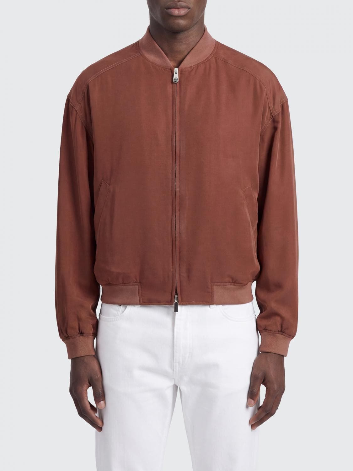 Versace Silk Bomber Jacket with Zip Closure and Elasticated Hem